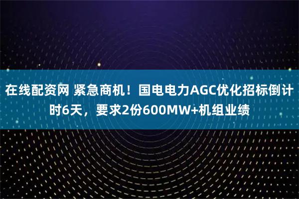 在线配资网 紧急商机！国电电力AGC优化招标倒计时6天，要求2份600MW+机组业绩