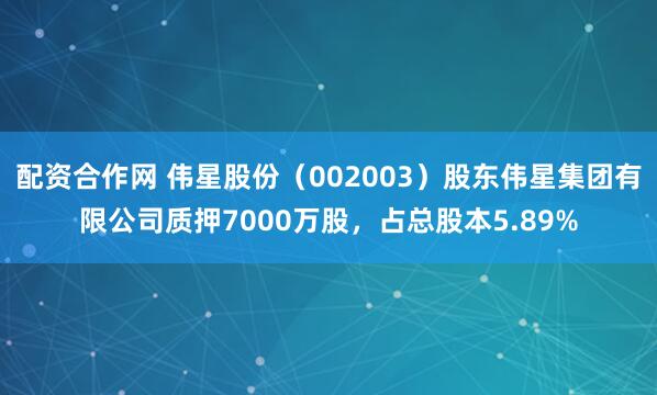 配资合作网 伟星股份（002003）股东伟星集团有限公司质押7000万股，占总股本5.89%